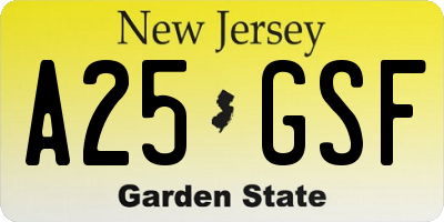 NJ license plate A25GSF
