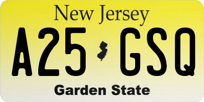 NJ license plate A25GSQ