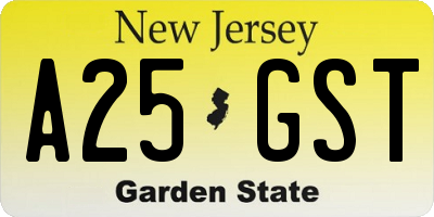NJ license plate A25GST