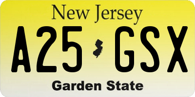 NJ license plate A25GSX