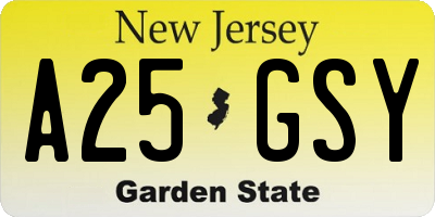 NJ license plate A25GSY