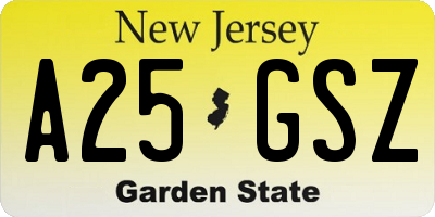 NJ license plate A25GSZ