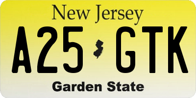 NJ license plate A25GTK