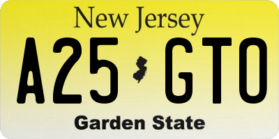 NJ license plate A25GTO