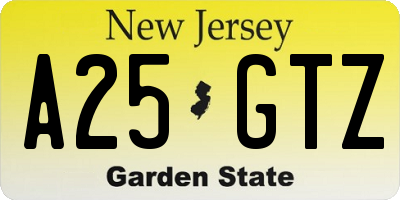 NJ license plate A25GTZ