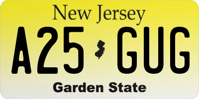 NJ license plate A25GUG