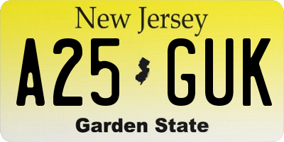 NJ license plate A25GUK