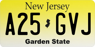 NJ license plate A25GVJ
