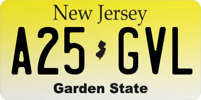 NJ license plate A25GVL