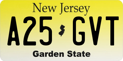 NJ license plate A25GVT