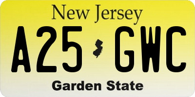 NJ license plate A25GWC