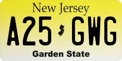 NJ license plate A25GWG