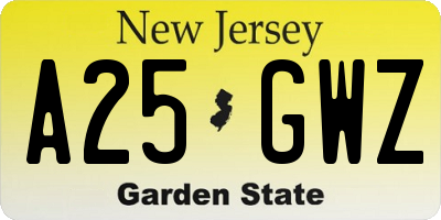 NJ license plate A25GWZ