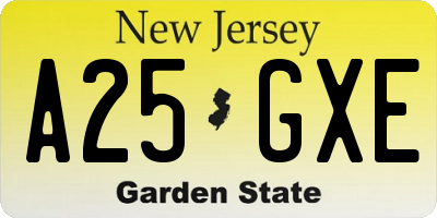NJ license plate A25GXE