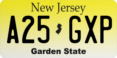 NJ license plate A25GXP