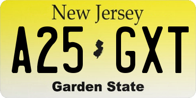 NJ license plate A25GXT