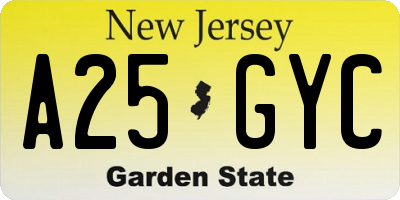 NJ license plate A25GYC