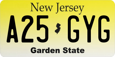 NJ license plate A25GYG