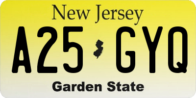 NJ license plate A25GYQ