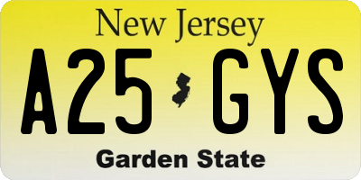 NJ license plate A25GYS
