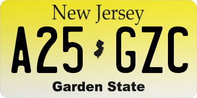 NJ license plate A25GZC