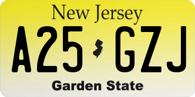 NJ license plate A25GZJ