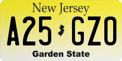 NJ license plate A25GZO
