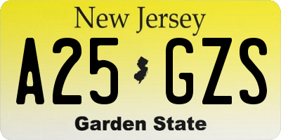 NJ license plate A25GZS