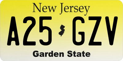 NJ license plate A25GZV