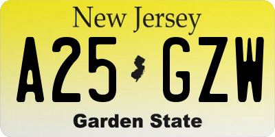 NJ license plate A25GZW