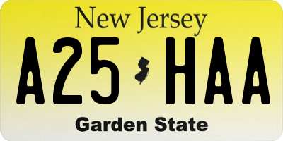 NJ license plate A25HAA