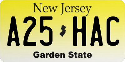NJ license plate A25HAC