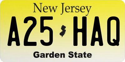 NJ license plate A25HAQ