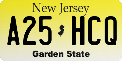 NJ license plate A25HCQ