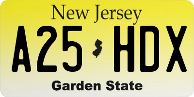 NJ license plate A25HDX