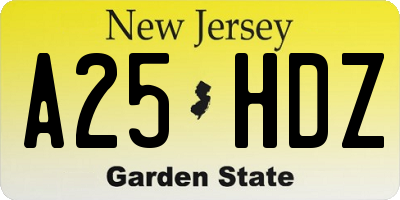NJ license plate A25HDZ