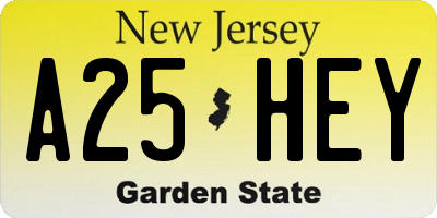 NJ license plate A25HEY