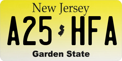 NJ license plate A25HFA