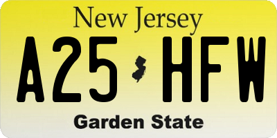 NJ license plate A25HFW