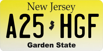 NJ license plate A25HGF