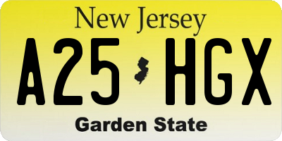 NJ license plate A25HGX