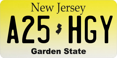 NJ license plate A25HGY
