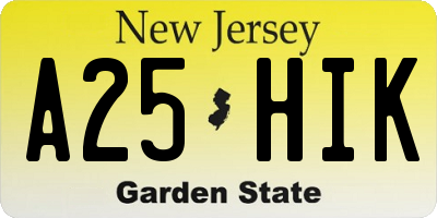 NJ license plate A25HIK