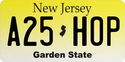 NJ license plate A25HOP