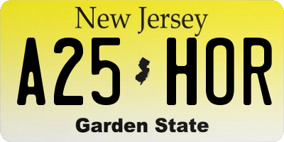 NJ license plate A25HOR
