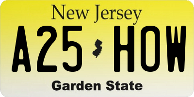 NJ license plate A25HOW