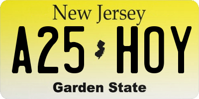 NJ license plate A25HOY
