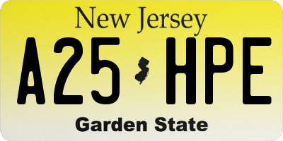 NJ license plate A25HPE