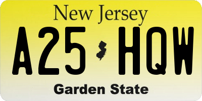NJ license plate A25HQW