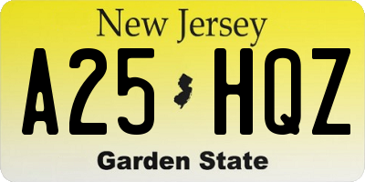 NJ license plate A25HQZ
